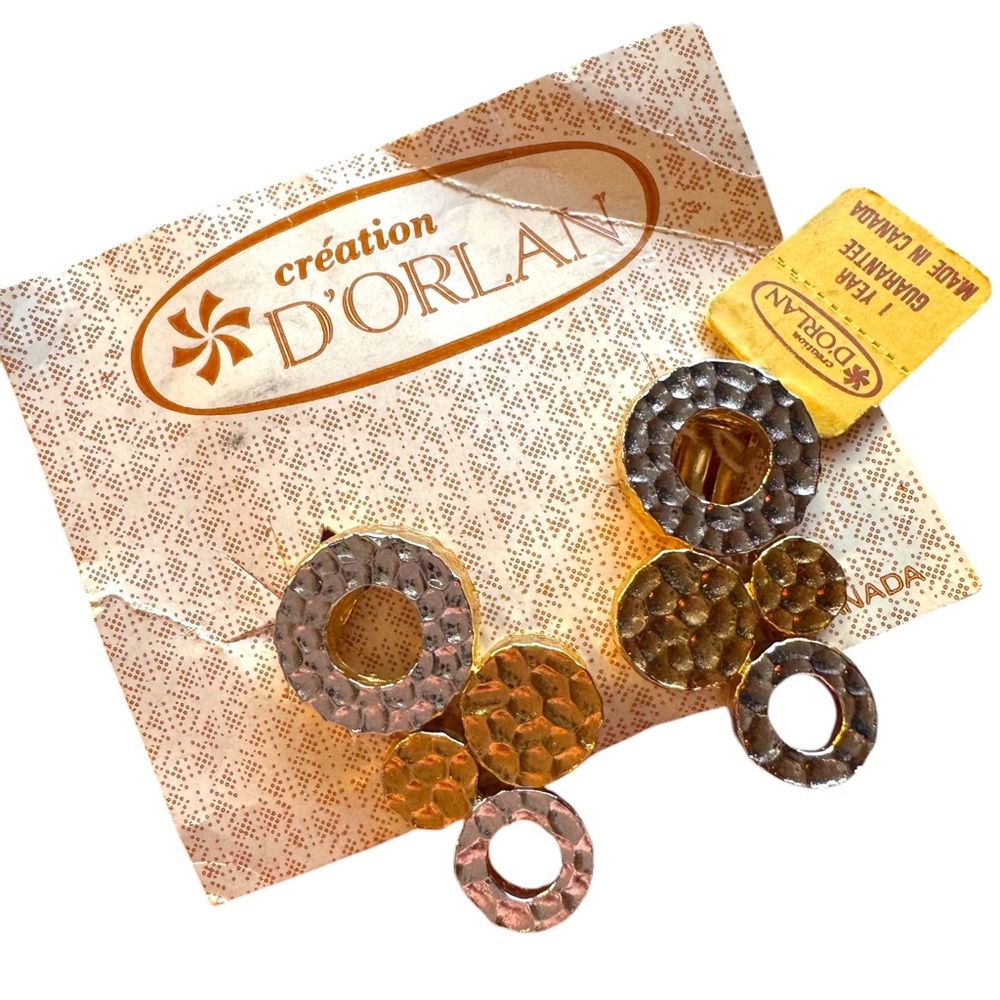 D'Orlan Gold and Silver Hammered texture clip on Geometric modernist Earrings